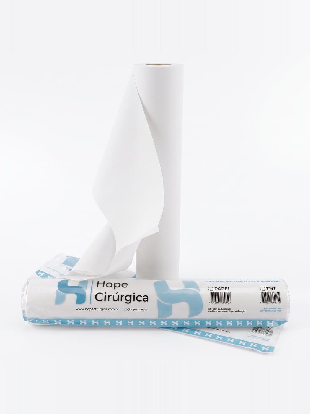 Rolo de lençol de papel Hope Cirúrgica aberto, com o papel desenrolado